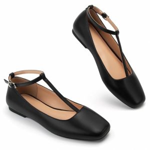 Mary Jane Flats Women Adjustable T Strap Square Toe Ballet Flats Ankle Strap Dress Comfortable Flats for Work,Date Nights