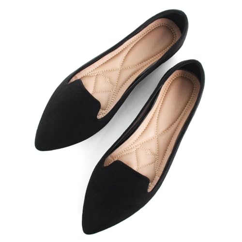 Women's Faux Suede Pointed Toe Ballets Flats Comfortable Soft Ballet Dressy Slip-on Walking Ballerina Shoes