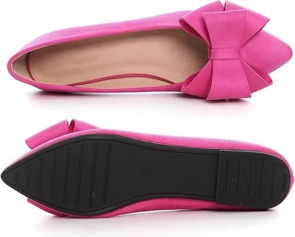 Bowknot Ballet Flats Womens Pointy Toe Casual Flat Shoes Suede Dress Shoes Wear to Work Slip On Moccasins