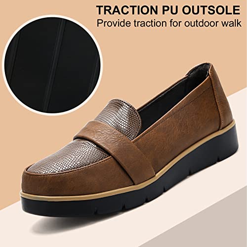 Slip On Loafers for Womens Leather Comfort Memory Foam Dress Shoes