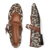 Leopard Mesh Ballet Flats for Women Round Toe Mary Jane Buckle Flats Fall Comfortable Casual Dress Shoes