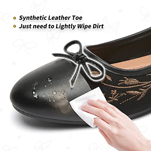 5128ZV5ZCL.jpg Womens Flats Shoes with Pomegranate Embroidery,White Flats with Bow,Comfortable Round-Toe Flats Shoes,Black Dress Shoes for