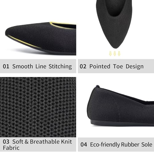 Womens Pointed Toe Flats Knit Dress Shoes Comfort Women Shoes Slip On Shoes for Woman Classic Softable Shoes Low Wedge