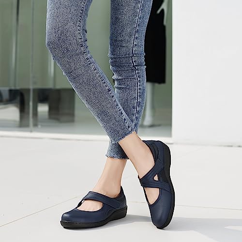 Women's Classic Comfort Mary Jane Flats Fashion Casual Dress Shoes Cute Closed Toe Slip On Lightweight Breathable Walking Shoes