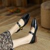 Women's Mary Jane Leather Flats Ballet Dress Shoes Square Toe Slip On Vintage Casual Style
