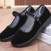 Black Velvet Mary Jane Shoes for Women China Dance Flat Old Beijing Cloth Walking Shoes