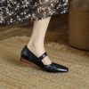 Women's Mary Jane Leather Flats Ballet Dress Shoes Square Toe Slip On Vintage Casual Style