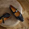 Women's Mary Jane Leather Flats Ballet Dress Shoes Square Toe Slip On Vintage Casual Style